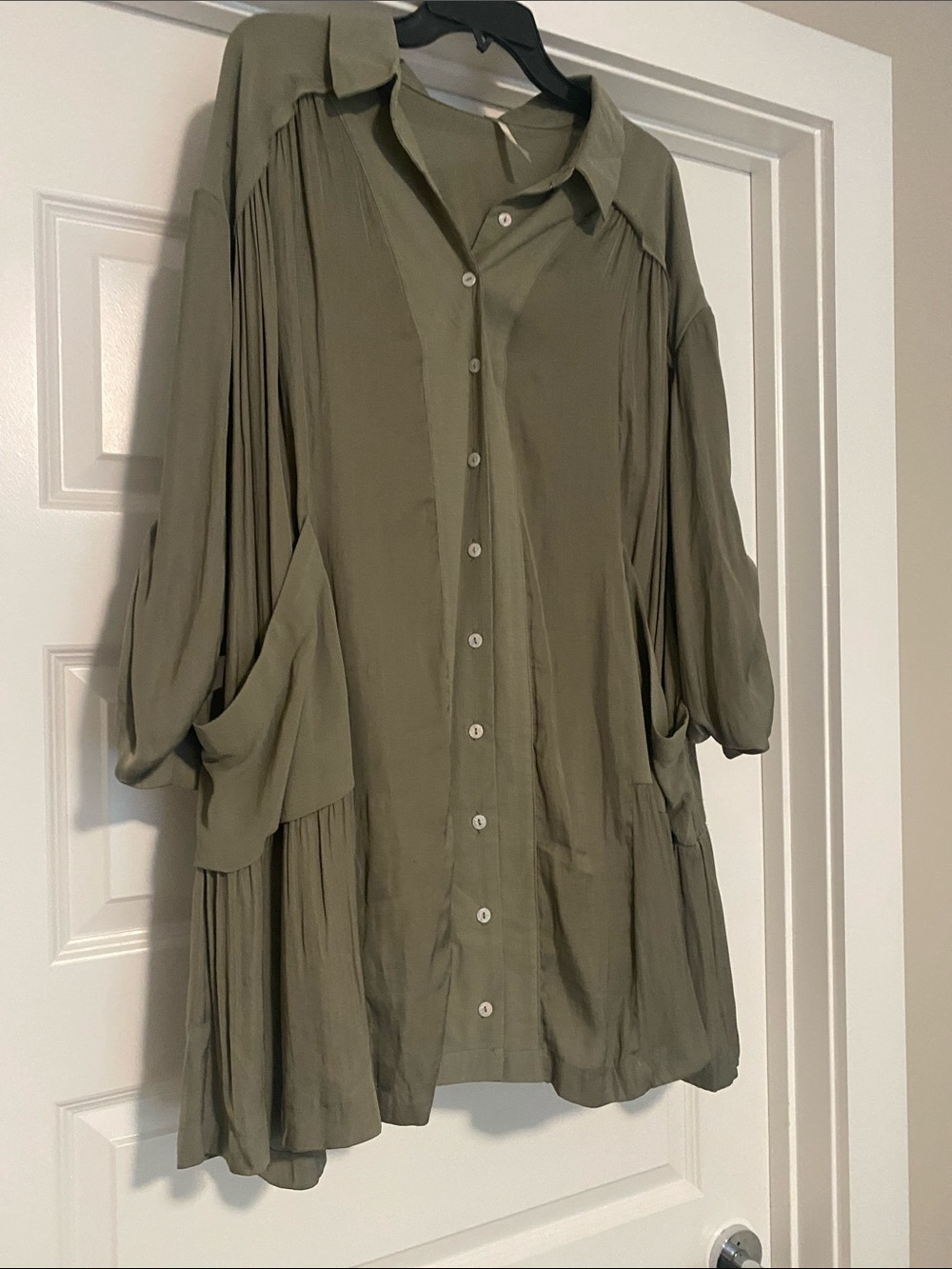 Free People Olive Green Long-Sleeve Button Front Dress